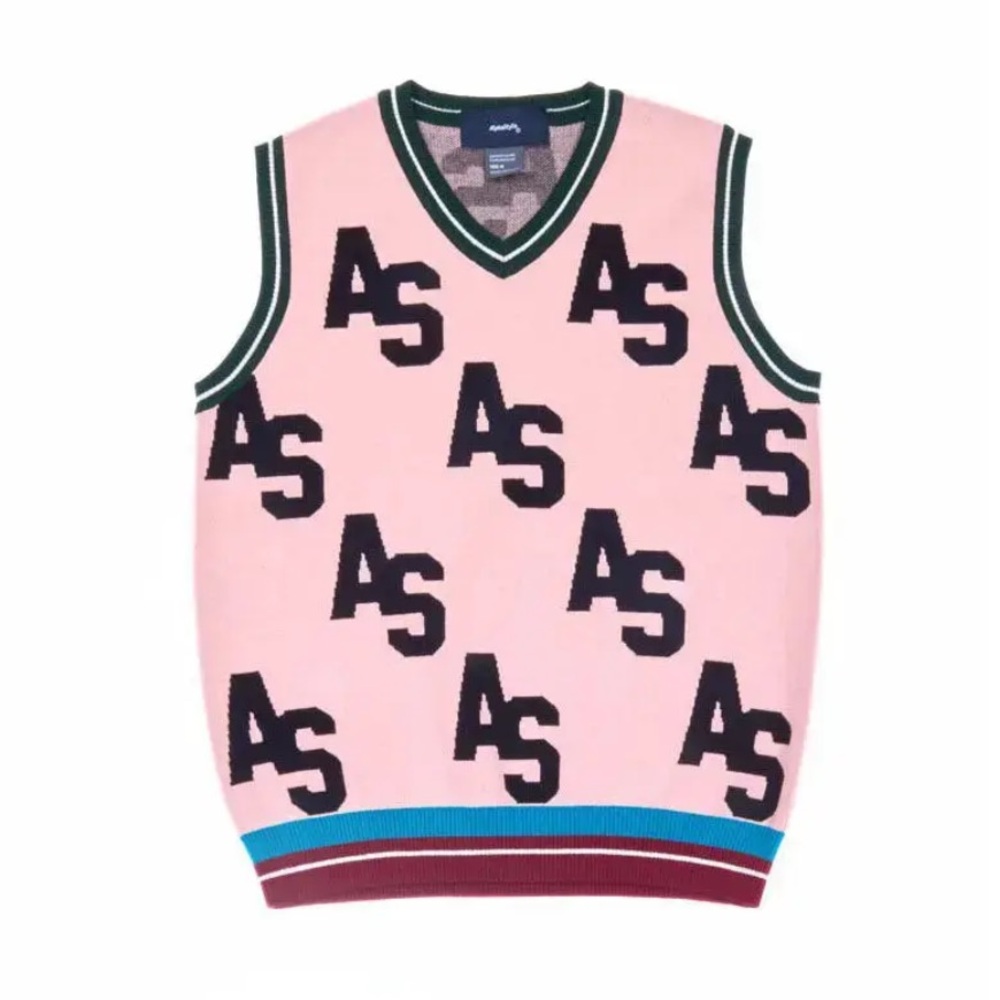 Alphastyle Penn Pink Sleeveless Sweater Vest with AS‎ Pattern Street Wear